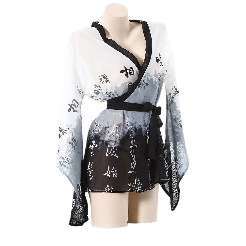 Женское прозрачное кимоно для косплея сетчатая ночная рубашка женский халат с