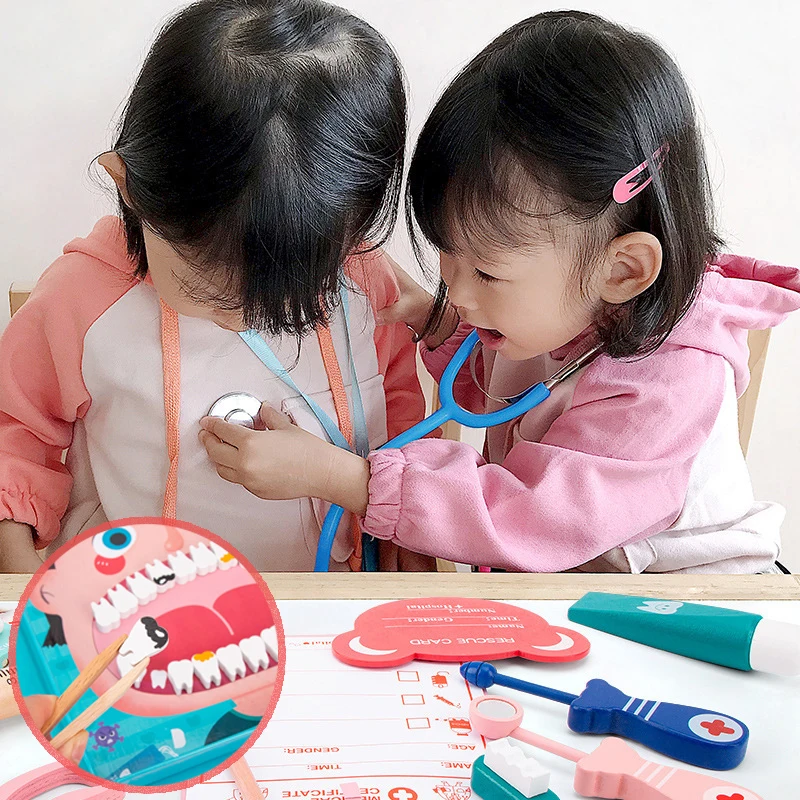 

Children Montessori Toy Simulation Dentist Check Teeth Model Set Medical Kit Doctor Role-playing Game Kid Puzzle Play House Toys