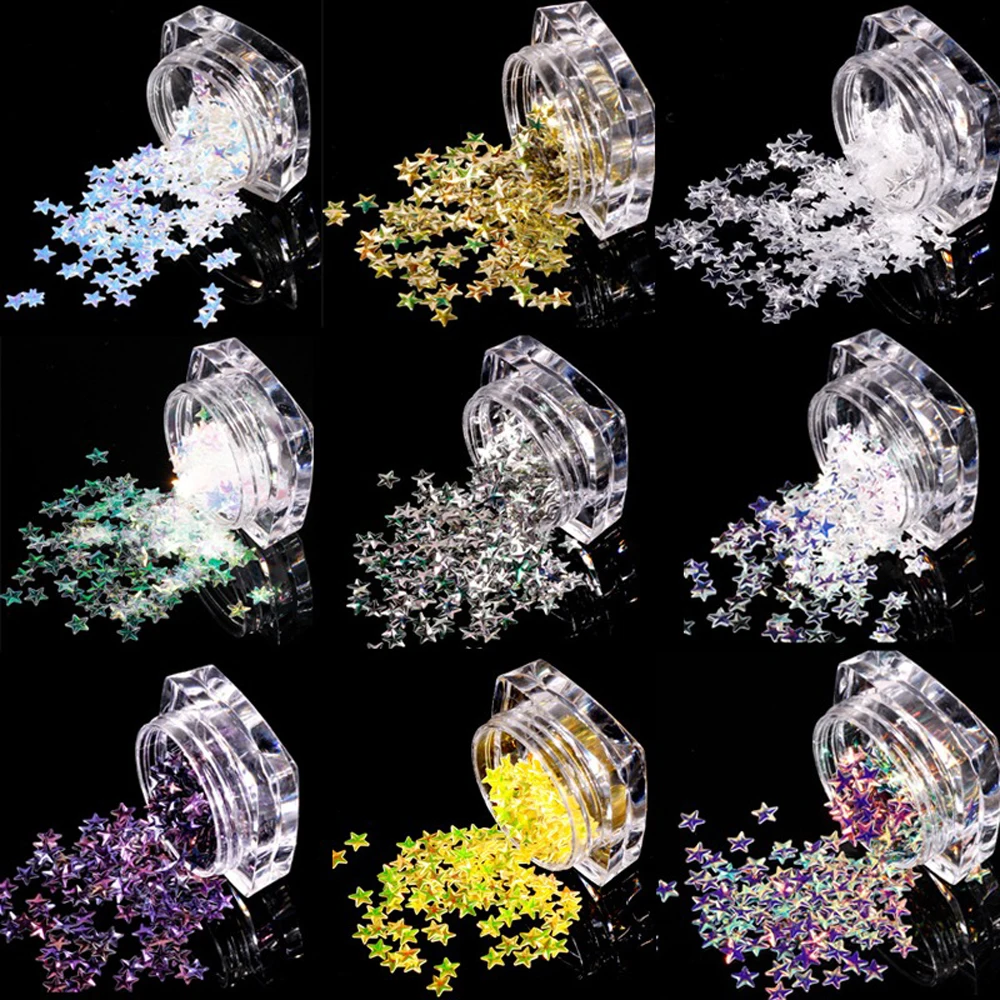 

12 Colors/set Chameleon AB Color Star Nail Sequins Flakes Colorful Iridescent Paillette Manicure 3D Glitter Nail Art Decorations