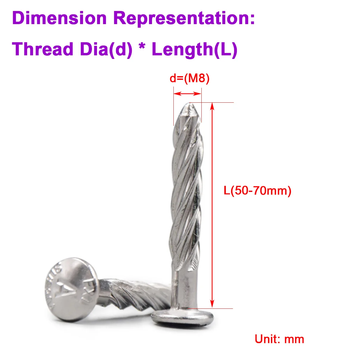

201/304 Stainless Steel Iron Galvanized Plus Long Round Head Press Exploded Screw Nail M8x50x60x70