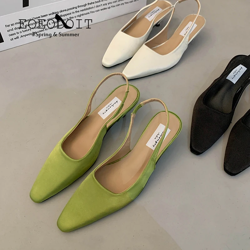 

Туфли-лодочки женские на каблуке 3 см, пикантные сандалии с ремешком на пятке, заостренный носок, обувь для увеличения роста, весна-лето