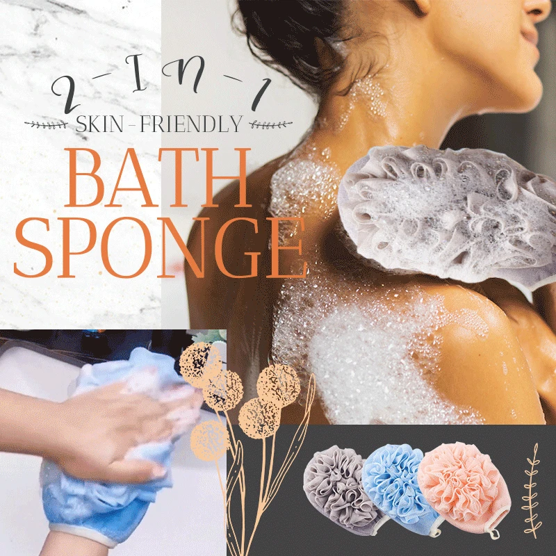 

2-in-1 Skin-friendly Bath Sponge Shower Spa Exfoliator Two-sided Bath Glove Body Cleaning Scrub Mitt Rub Dead Skin Removal Tool