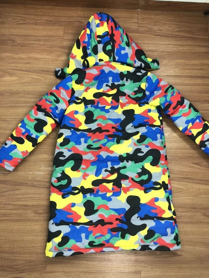 Women's Men and Women Can Wear Winter Color Camouflage Printing and Dyeing Zipper Long Bread Jacket Down Jacket Quilted Jacket
