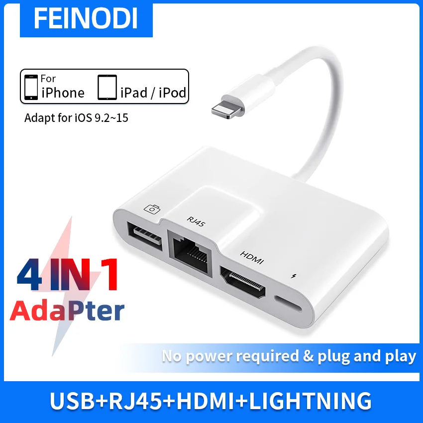 Адаптер Lightning/RJ45 Ethernet/OTG, HDMI/LAN, 1080P