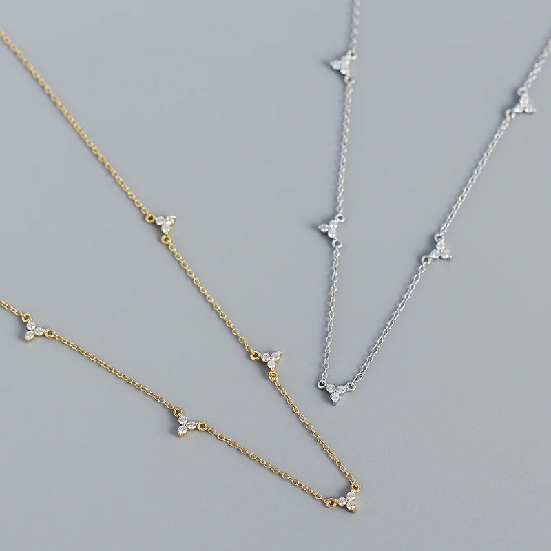 

Three Zircon Design Necklace Silver Chain 925 For Women Geometry Gothic Designer Popular Anniversary Fine Jewelry 2022 Luxury