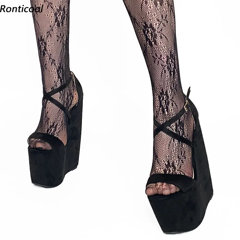 

Ronticool Handmade Women 10 Cm Platform Sandals 20 Cm Wedges Heels Open Toe Black Beige Orange Party Shoes Women US Size 5-13