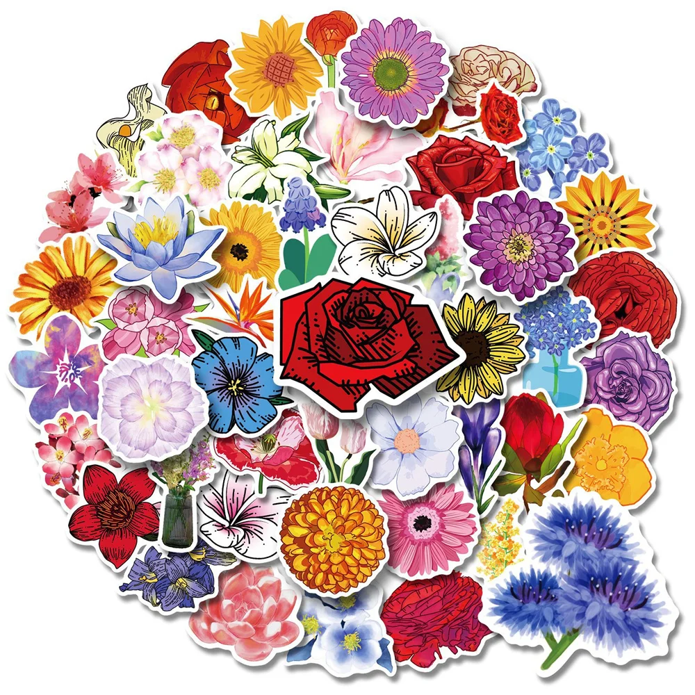 

10/30/50PCS Flowers Graffiti Waterproof Stickers Creative Cartoon Decorative Decals Water Cup Skateboard Helmet Guitar Wholesale