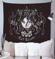 cat mysterious divination witchcraft tapestry wall hanging tapestries baphomet occult home wall black cool decor cat coven