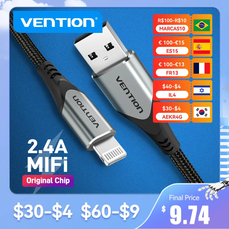 

Vention MFi USB Cable for iPhone 12 Max 11 Xs X 8 Plus USB Charge for iPhone 12 Mini 2.4A Fast Charging USB Charger Data Cable