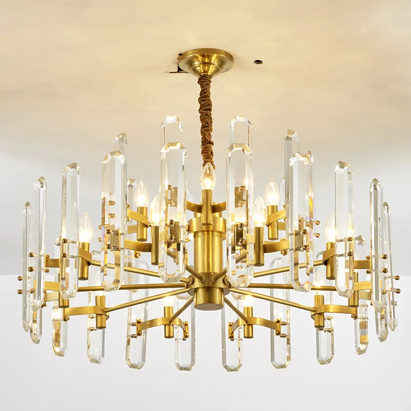 

Modern Luxury Gold Pendant Light Dinning Hotel Project Restaurant Clear Crystal Chandeliers