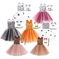 new animal leopard girls tutu dress kids outfit zoo cosplay giraffe tiger cow leopard costumes performance birthday jungle party