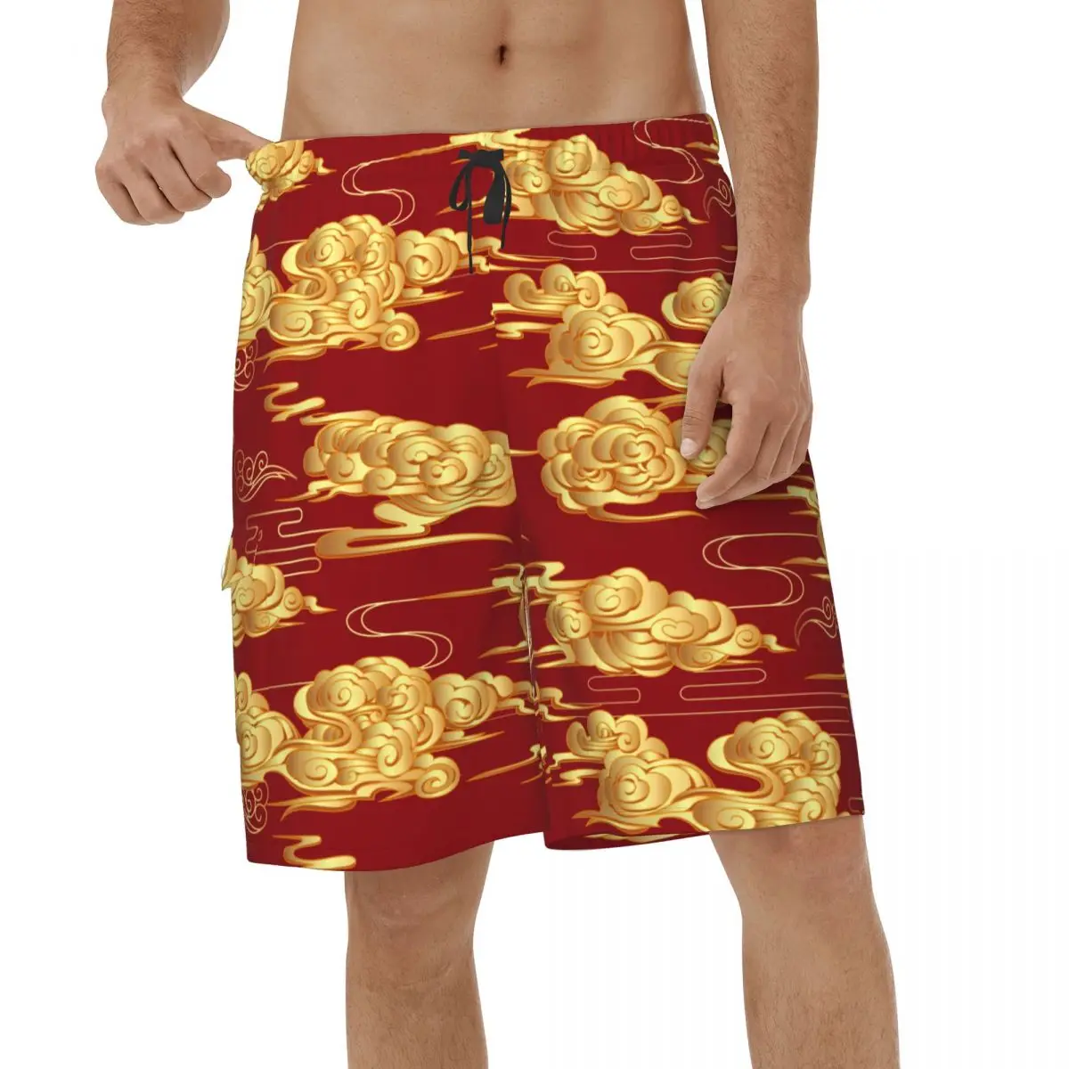 

Summer Casual Gold Clouds Men Beach Shorts Sports Board Shorts Streetwear Surf Short Pants Male Breathable Short Pants