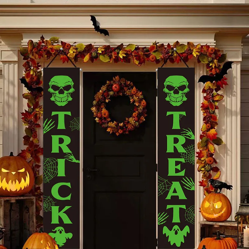 

Luminous Halloween Couplets 180cm/71inch Long Hanging Banners for Halloween Porch Signs with Glowing Green Terrorist Atmosphere