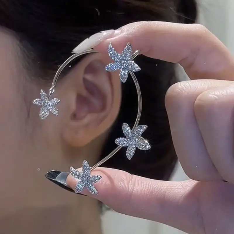 ZDMXJL Hot Sale Wings Feather Ear Stud Cuff Women's Earrings Fine Zircon Bones Clip for Lady Jewelry Gifts Drop-shipping |