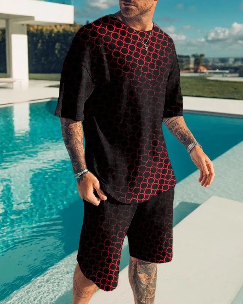 Summer new fashion 2 piece tracksuit men's oversized clothing Vintage beach style 3D Printed T-shirt Men's suit T-shirt Shorts