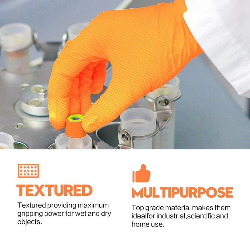 

Safety Gloves Nitrile Extra Strong 50PCS Black Orange Diamond Pattern Safety Work Gloves Synthetic Nitrile Gloves Powder Free