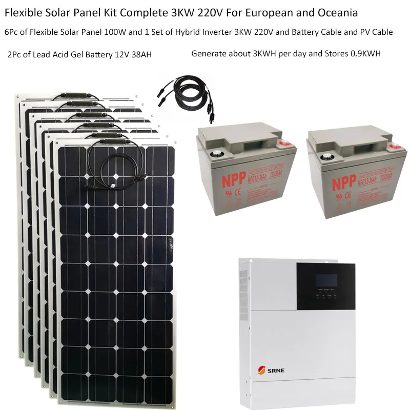 Solar Kit Complete  3000W 110v 220V Solar Panel 100W  Lead Acid Battery Hybrid Inverter Off Grid System Car Camping Caravan Boat