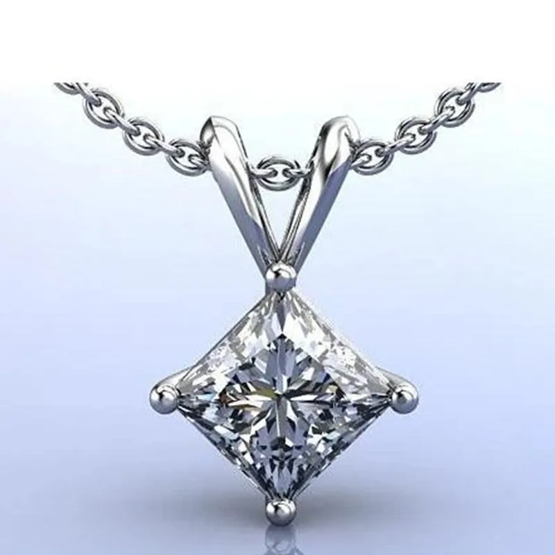 

New Temperament Princess Square CZ Pendant Necklace for Wedding Crystal Women's Necklaces Simple Stylish Female Jewelry Newly