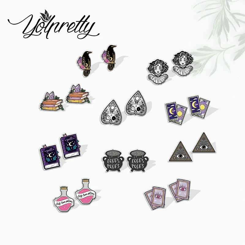 

2022 New Arrival Bohe Witchy Apothecary Graffiti Witch Astrology Tarot Goth Epoxy Stud Earrings Handcraft Acrylic Resin Earrings