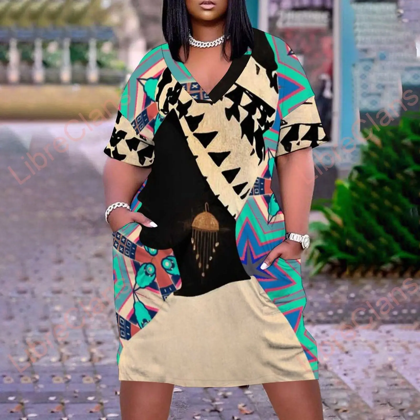 

Summer Watercolors Of African Girls Fashion Style 3D Print Women's Clothes V-Neck Dress Loose Dresses Sexy Girls Female Clothing