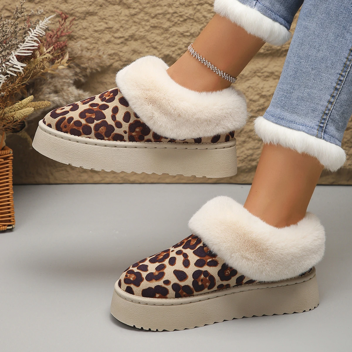 Новые женские повседневные зимние ботинки на платформе новые леопардовые