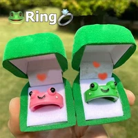 2pcs cute smile frog rings for women girls funny cartoon animal couple rings aesthetic jewelry friendship ring party travel gift