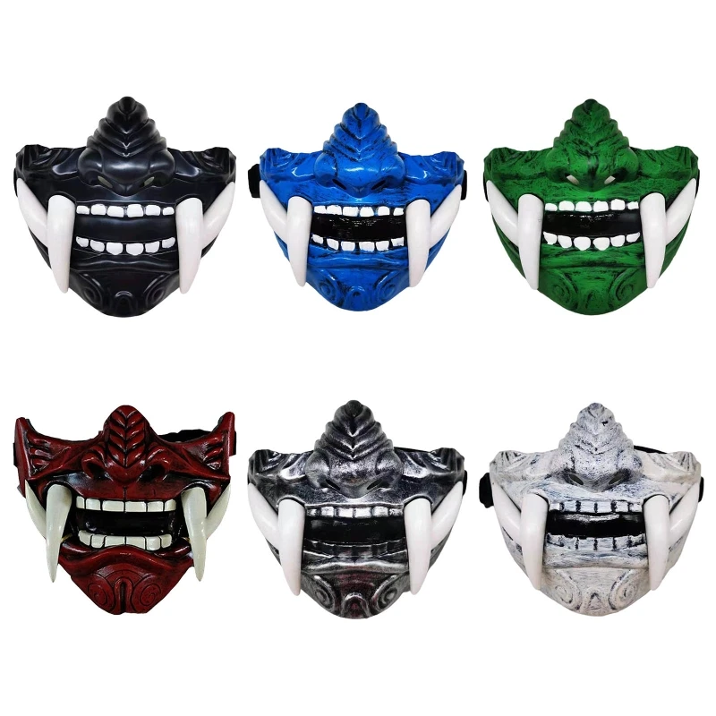 Airsoft Mask Protective Fashion Half Face Mask Prajna Hannya Mask Japanese Samurai Oni Demon for Halloween Cosplay