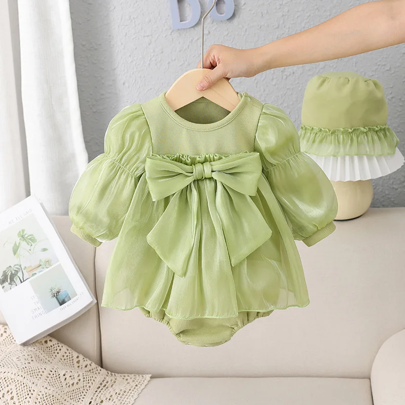 Baby Girls Clothes For 0-2Y Summer Linen Cotton Lantern Sleeve Newborn Rompers Fashion Infant Clothing with Hat