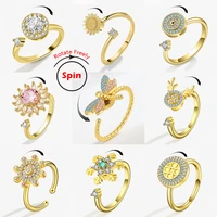 finger spinner rings fidget anxiety ring for women crystal flower dragonfly evil eye relieving anxiety rings wedding anti stress