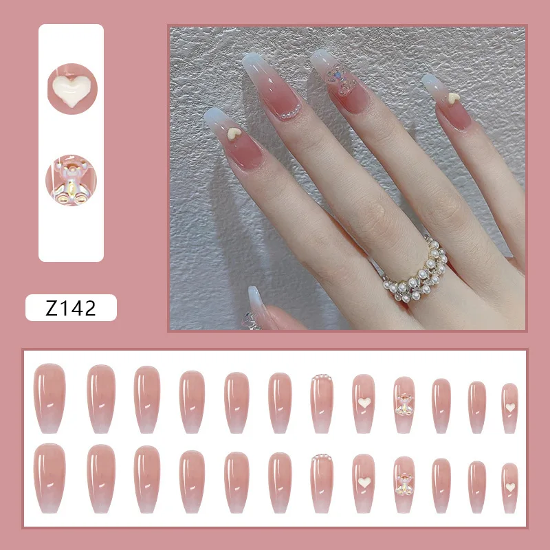 

24pcs Gradient Color False Nails With Glue Type Long Paragraph Fashion Manicure Patch Full Cover Wearable Coffin Fake Nails
