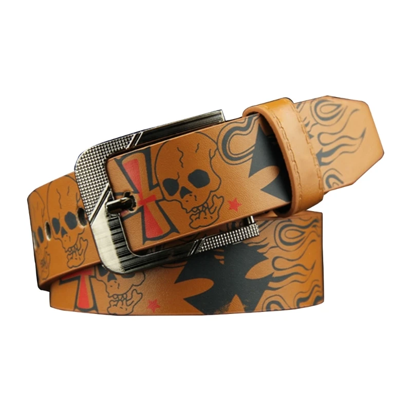 

Y1UB Men Belt Pin Buckle PU Belt for Women Punk Cowboy Belt for Jeans Pants