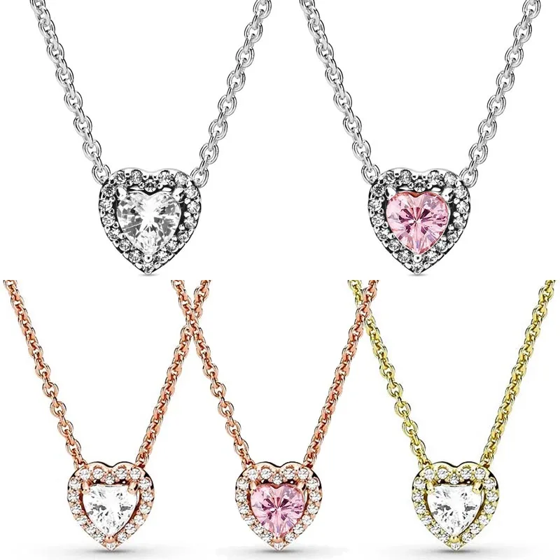

Rose Timeless Elegance Elevated Heart Pendant Necklace With Pink Crystal For 925 Sterling Silver Fashion Gift Diy Jewelry