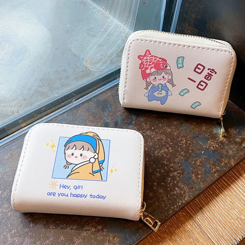 

Cartoon Short Wallets Women Zipper Girl Mini Portable Coin Money Cards Purses Korean Ins Kawaii Wallet All-match PU Leather Bag