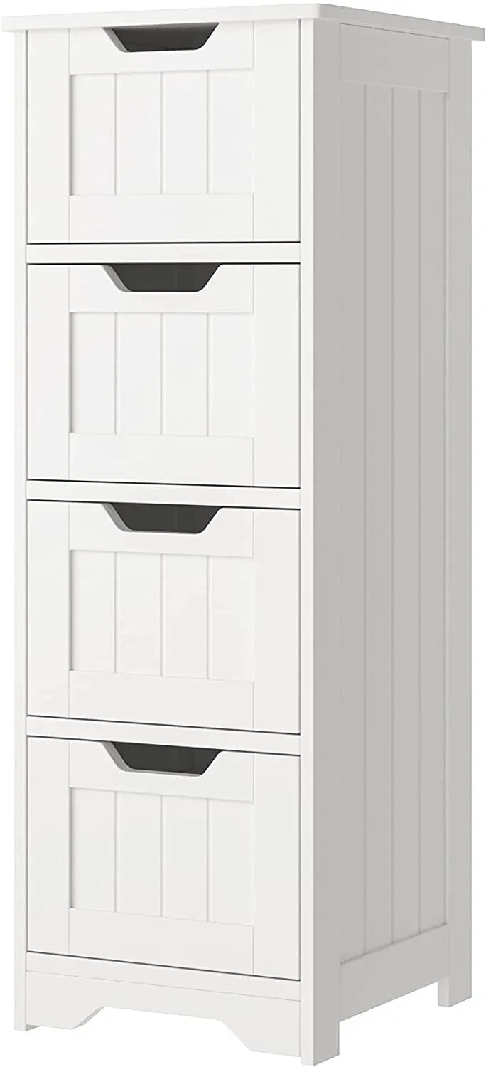 

Bathroom Floor Cabinet with 4 Drawers, Free Standing Medicine Cabinet Storage Organizer Unit for Living Room Bedroom, White