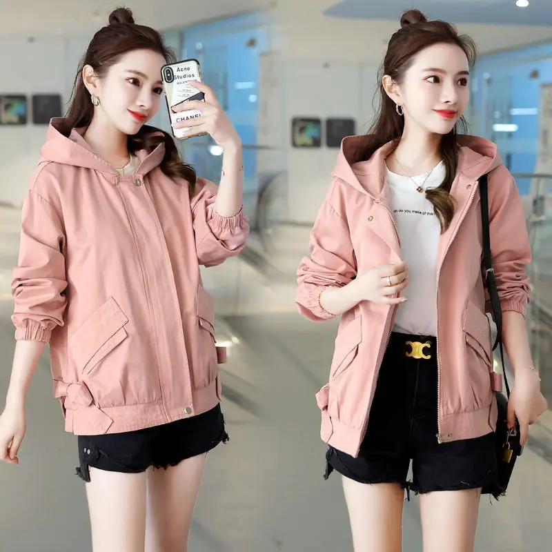 

пальто женское куртка женская весна куртка женская осень Куртка женская с капюшоном и надписью, повседневная короткая Студенческая верхня...