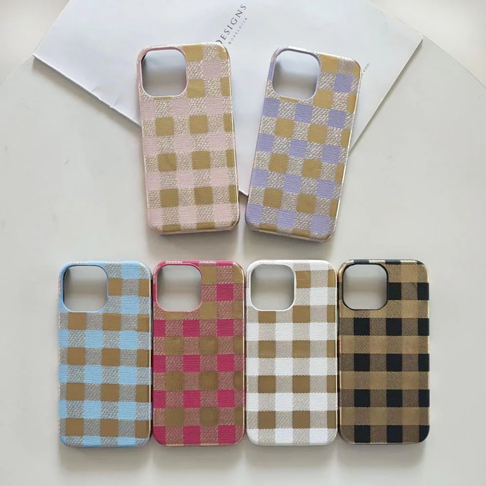 Чехол для iPhone 11 12 13 14 Pro Max MiNi X Xs Max XR 7 8 Plus SE, мягкий силиконовый чехол в японском стиле, с рисунком в клетку, кожаный чехол, 2023