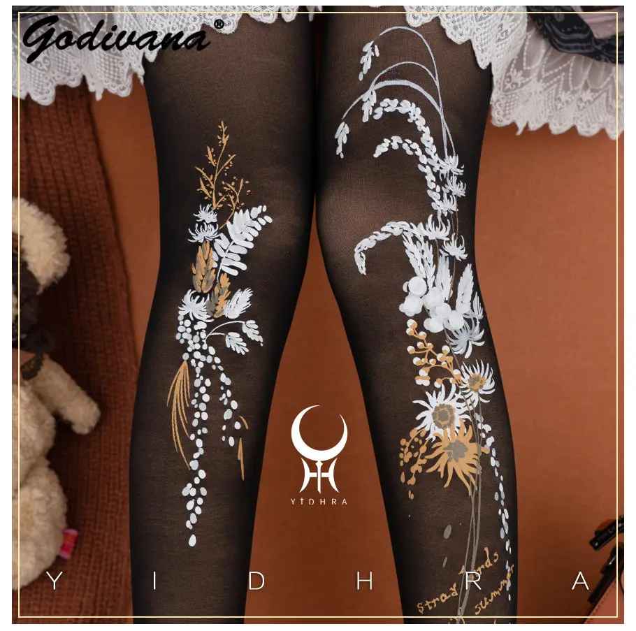 Lolita Classic Print Spring and Summer Lace Stockings Black White Mesh Tights Women Pantyhose Sexy Cosplay Leggings For Girls