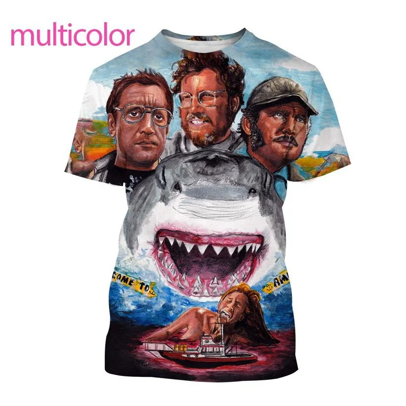 

Футболка Мужская/женская с 3D-принтом акулы, повседневный топ с коротким рукавом в стиле Харадзюку, с принтом Великой белой акулы, лето 2023