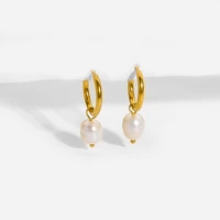 2022 popular jewelry brand new freshwater pearl hoop earrings women stainless steel earrings gold pendant earrings accessories