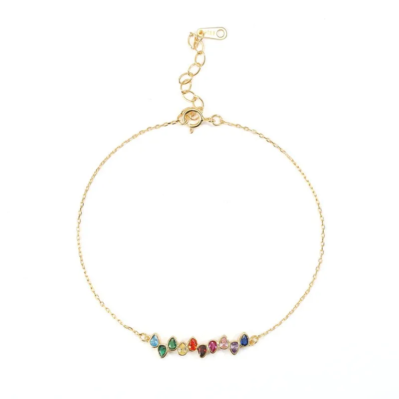 

Colorful Rainbow CZ Bracelet 925 Sterling Silver Pear Shape Multi Color Cubic Zirconia Bolo Style Tennis Bracelet for Women
