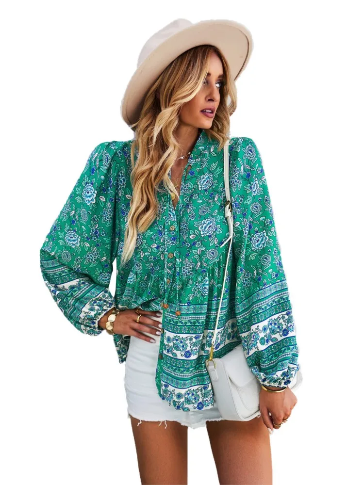 

Shirts Women Tops Full Sleeve Single Breasted Tunics Tops Fashion New Floral Print Loose Casual Bohemian Female Blouses Shirts