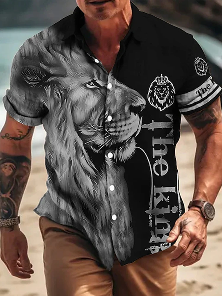 Мужская рубашка с длинным рукавом 3D-принтом льва