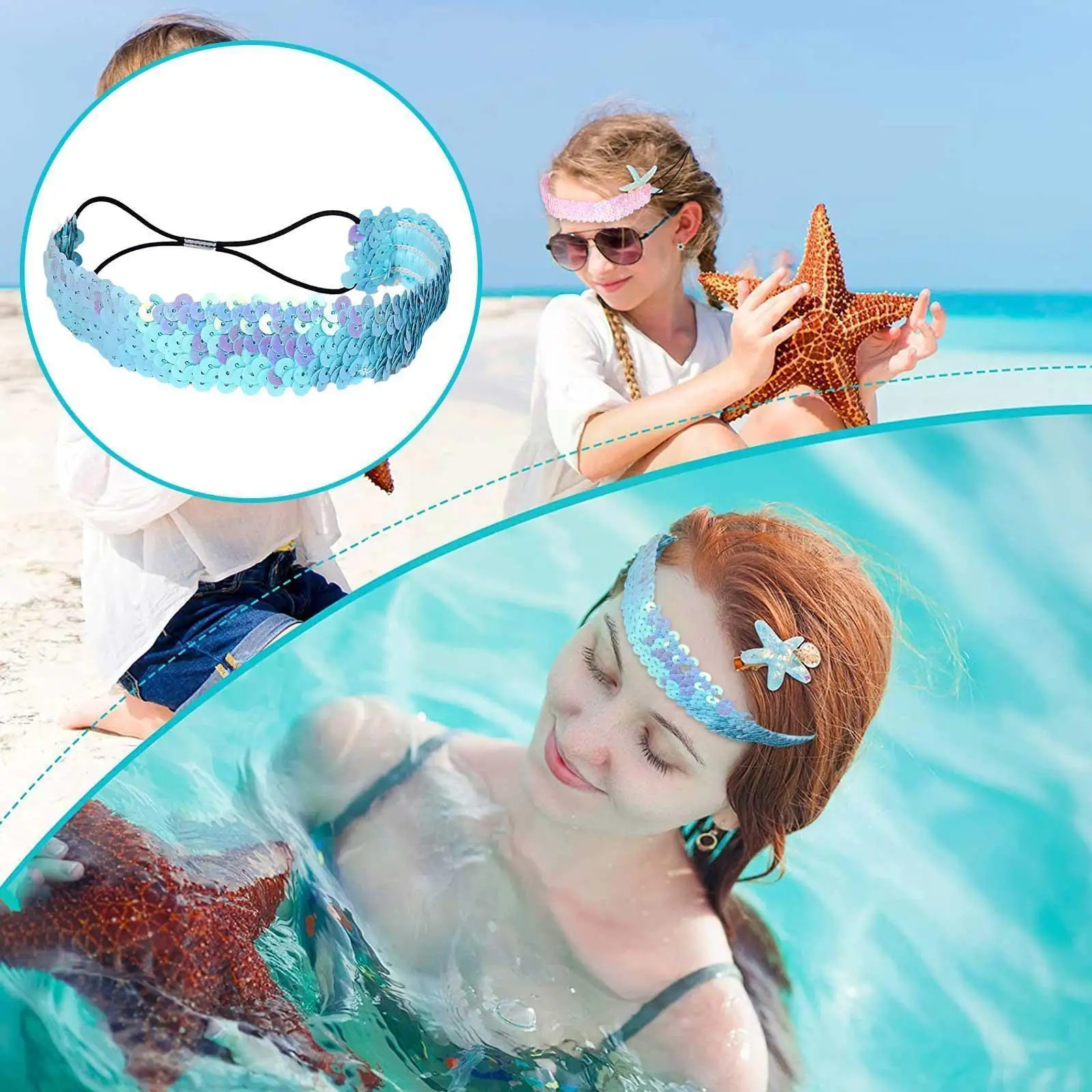 

1 шт. головной убор с блестками эластичные повязки на голову яркие цвета головной убор для девочек аксессуары для волос подарки летняя пляжная одежда N2U9