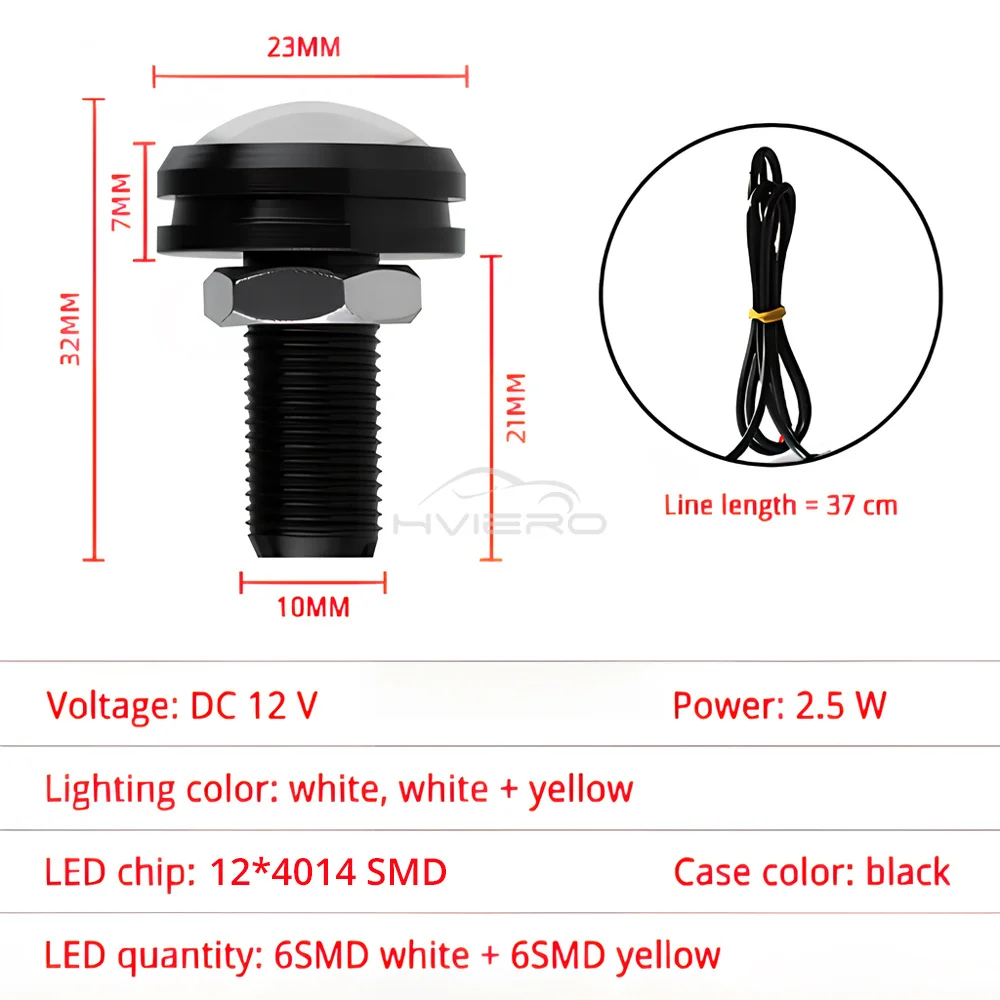 1x 23 мм 4014 12SMD Автомобильная лампа «Орлиный глаз» для поворотников, белого и желтого света, дневных ходовых огней, противотуманных фар, стоп-сигналов, фонарей заднего хода, автоаксессуар (art.: 3920dbfc4dea7) - 3920dbfc4dea7