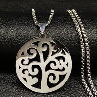 heart tree of life stainless steel necklaces women silver color plant necklace jewelry joyas de acero inoxidable para n14s07