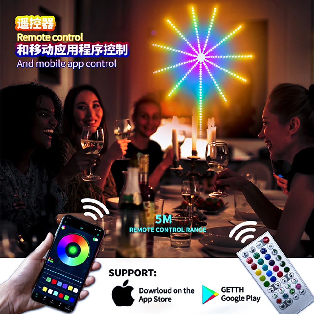 Firework Night Lamp RGB Music Sound Sync Bluetooth APP LED Strip Magic Color Ambient Light For Home Bedroom Christmas Decor