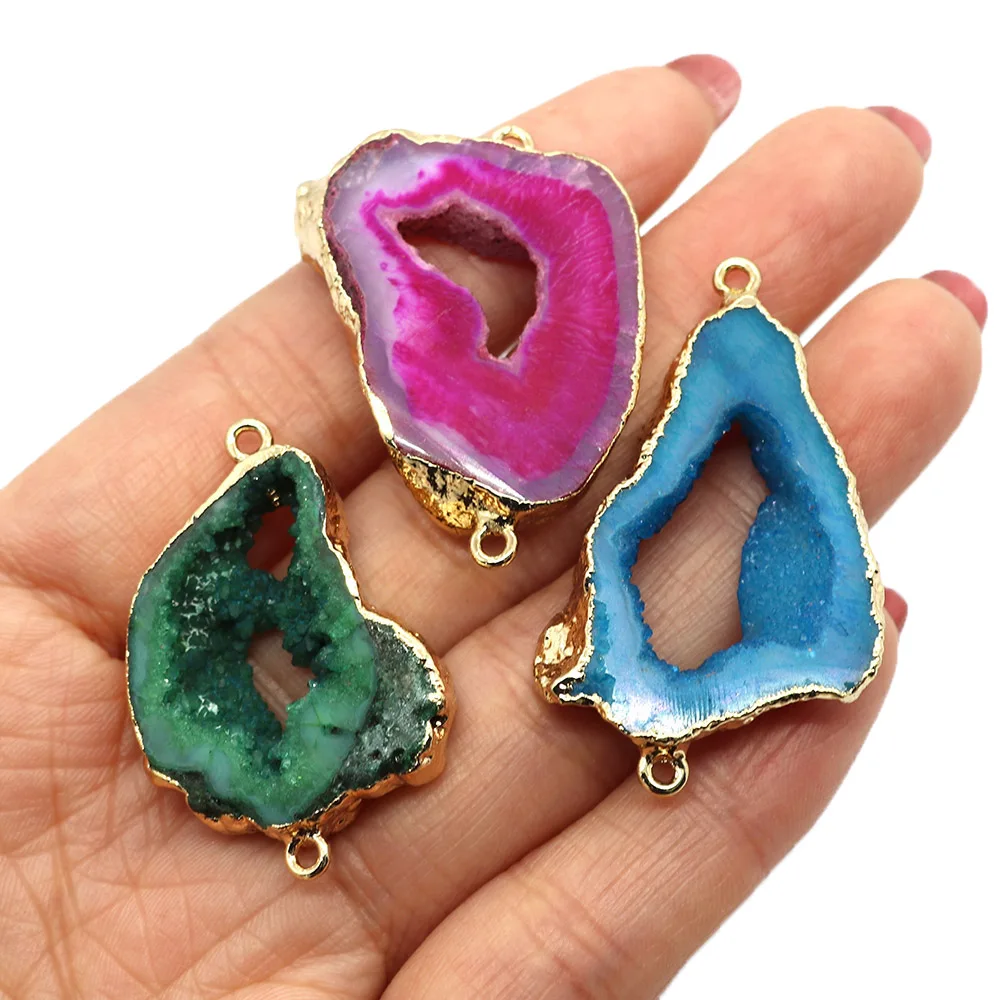 

Natural Stone Irregular Crystal Pendant 20-55mm Double Hole Connector Charm Jewelry Making DIY Necklace Earring Accessories 1pcs