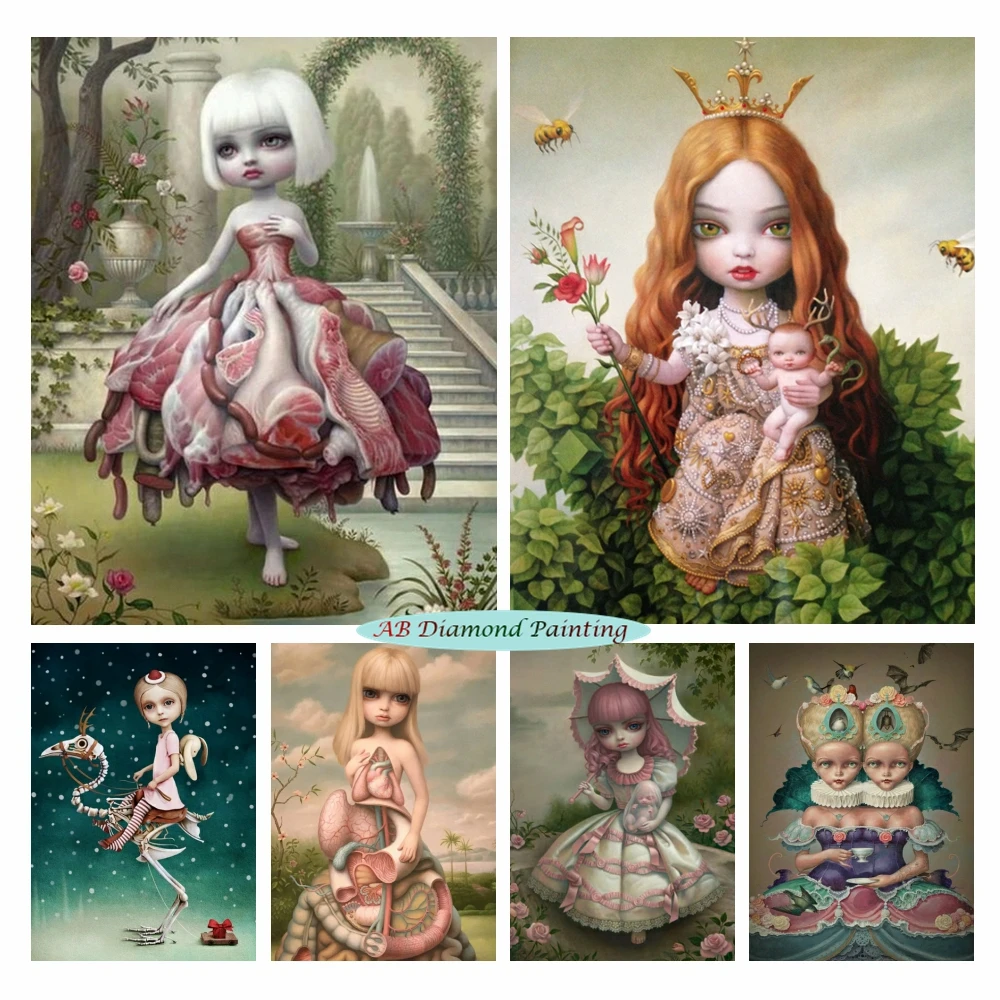

Cartoon Girl 5D AB Drill Diamond Art Painting Mark Ryden Magic Circus Embroidery Rhinestones Cross Stitch Kit Room Decor Gift