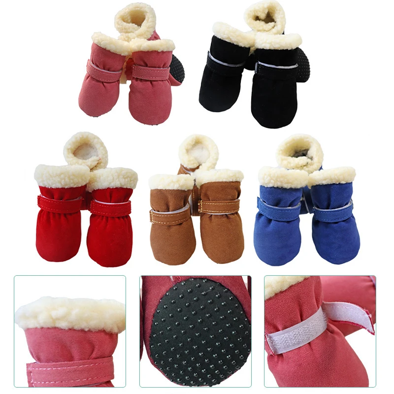 

4pcs Winter Dog Shoes Waterproof Shoes For Medium Dogs Winter Boots For Small Dogs Warm Chihuahua Teeth Puppy Socks Yorkshire
