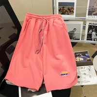 loose casual sports shorts solid color women loose stright knee length pants fashion elastic waist plaid pants sweatpants